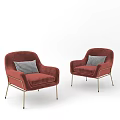 Two Red Single Sofas With Black And White Checkered Cushions And Gold Legs 3d model
