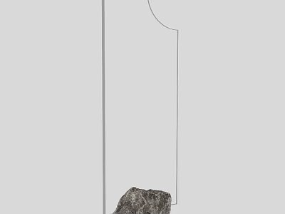 Stylish Mirror Design With Rock Like Object Below On Gray Background 3d model
