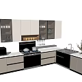 Modern Kitchen With Wall And Base Glass Door Cabinets White Countertop And Appliances