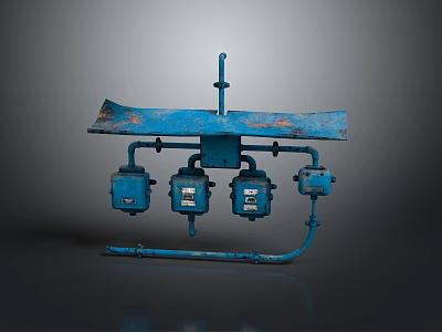Blue Industrial Electrical Equipment With Rusty Metal Frame And Control Units 3d model