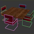 Stylish Red Dining Chairs With Metal Frames And Wooden Table Top 3d model