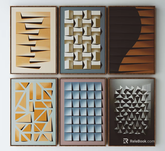 Modern Geometric Wall Art with Various Abstract Patterns and Colorful Frames 3d model