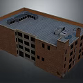 Red Brick Multi Story Building With Gray Roof And Roof Appliances And Windows