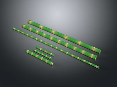Green Bamboo Poles With Yellow Joints Various Lengths And Natural Texture 3d model