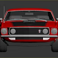 Red Classic Two Door Sports Car With Black Hood Yellow Stripe On Reflective Surface