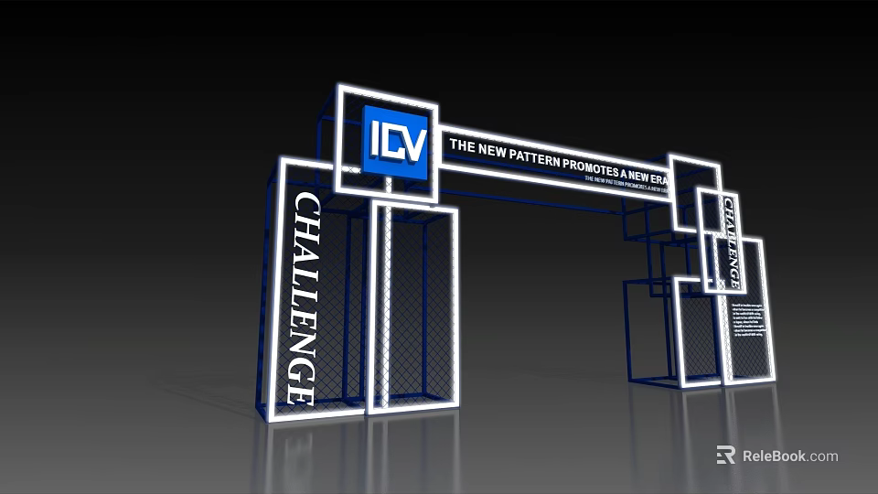 Modern Exhibition Arch Featuring ICV Logo Challenge Text And New Pattern Innovation Design 3d model 