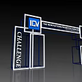 Modern Exhibition Arch Featuring ICV Logo Challenge Text And New Pattern Innovation Design 3d model