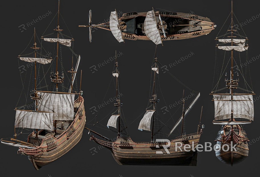 Old Vintage Sailing Combination Classic Sailing Wooden Boat Pirate Ship Combination Ancient Boat Sailing Traditional Sailing Wooden Boat model