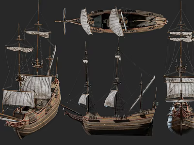 Old Vintage Sailing Combination Classic Sailing Wooden Boat Pirate Ship Combination Ancient Boat Sailing Traditional Sailing Wooden Boat 3d model