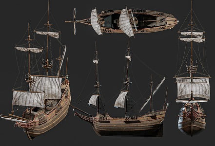 Old Vintage Sailing Combination Classic Sailing Wooden Boat Pirate Ship Combination Ancient Boat Sailing Traditional Sailing Wooden Boat 3d model