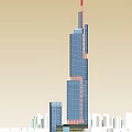 Tall Modern Skyscraper With Blue Glass Facade Among Surrounding Buildings