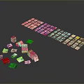 Various Design Stickers Scattered And Neatly Arranged On Gray Background