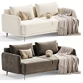 Stylish Modern Velvet Double Seater Sofa With Decorative Pillows And Soft Tassel Throw Blanket