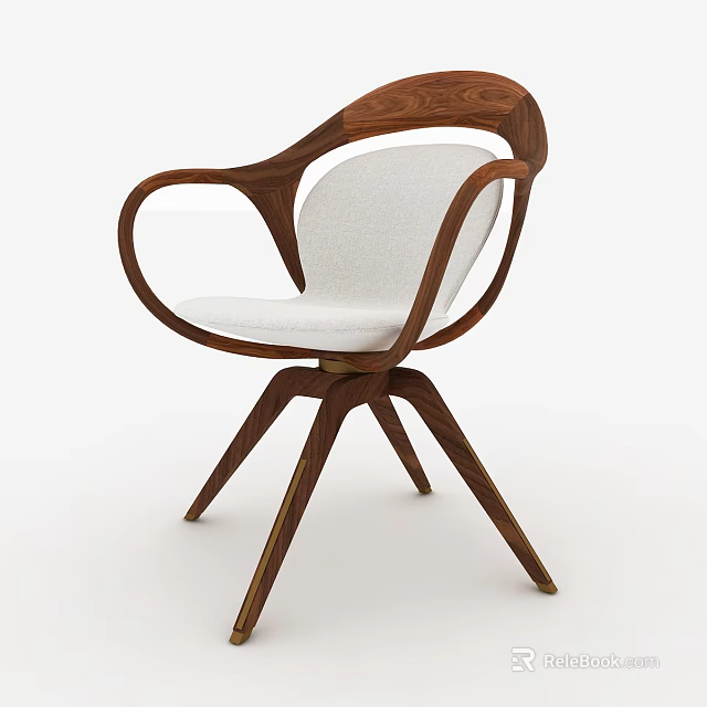 Modern Armchair With Wooden Curved Armrests And White Fabric Cushion 3d model 