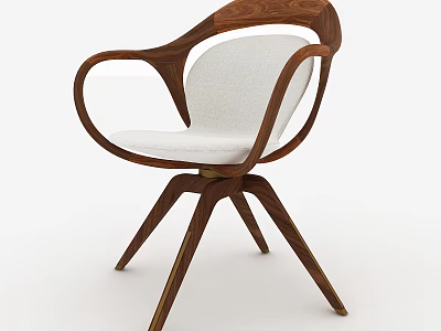 Modern Armchair With Wooden Curved Armrests And White Fabric Cushion 3d model