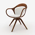 Modern Armchair With Wooden Curved Armrests And White Fabric Cushion