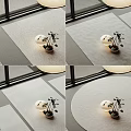 Light Colored Square Rug with Potted Plant and Decorative Ball in Indoor Space