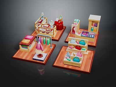 Modern Furniture Display With Wardrobe Dressing Table Bookshelf Clothes And Cosmetics 3d model