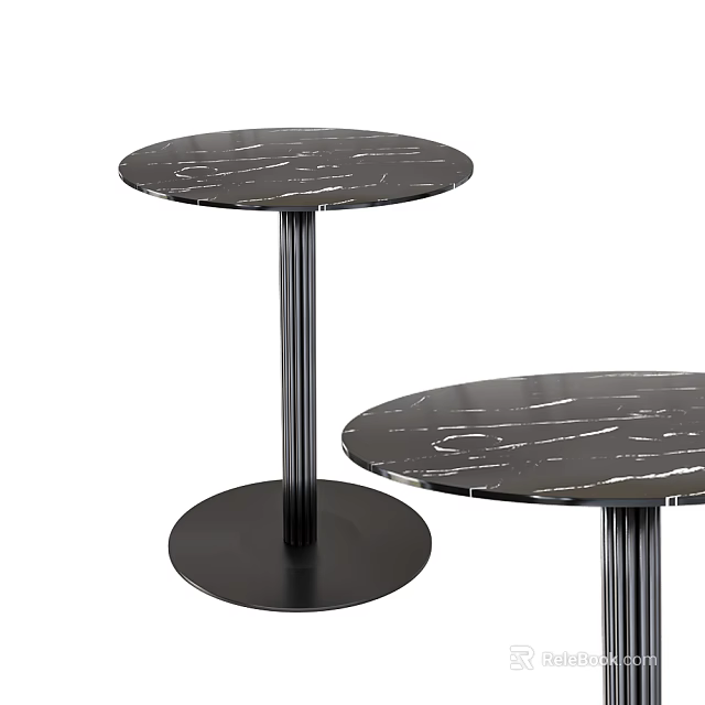 Modern Round Top Side Tables With Black Marble Texture And Metal Base 3d model
