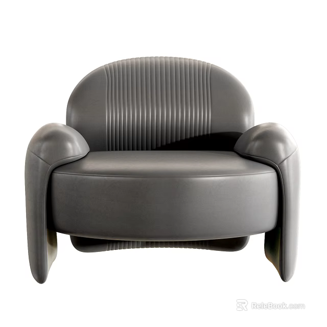 Elegant Modern Leather Single Sofa with Curved Backrest Rounded Arms and Vertical Stripes 3d model