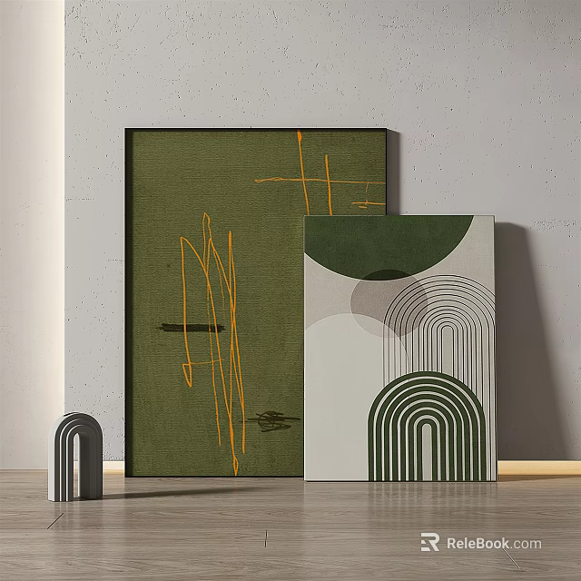 Modern Abstract Green Wall Art With Geometric Patterns And Arched Decor Elements 3d model