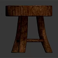 Rustic Wooden Stool With Round Textured Top And Three Sturdy Legs 3d model