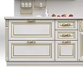Elegant White Kitchen Interior With Glass Door Cabinets Gold Hardware And Stove