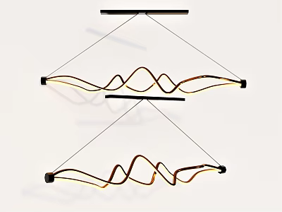 Modern Double Chandeliers with Curved Wave Design and Golden Black Frames 3d model
