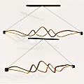 Modern Double Chandeliers with Curved Wave Design and Golden Black Frames 3d model