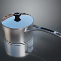 Silver Cooking Pot With Black Lid And Ergonomic Handle Reflective Surface 3d model