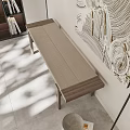 Modern Restaurant Interior With Large Decorative Painting Wooden Bench Floor Lamp And Sunlight Patterns