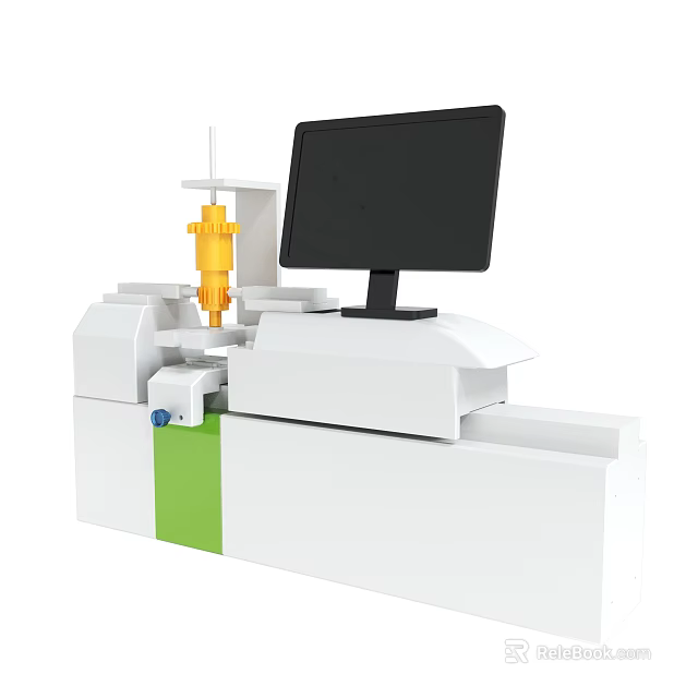 Modern Laboratory Equipment With White Body Yellow Component And Black Display Screen 3d model 
