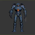 Intelligent Blue Mech Robot With Glowing Red Core And Armored Body