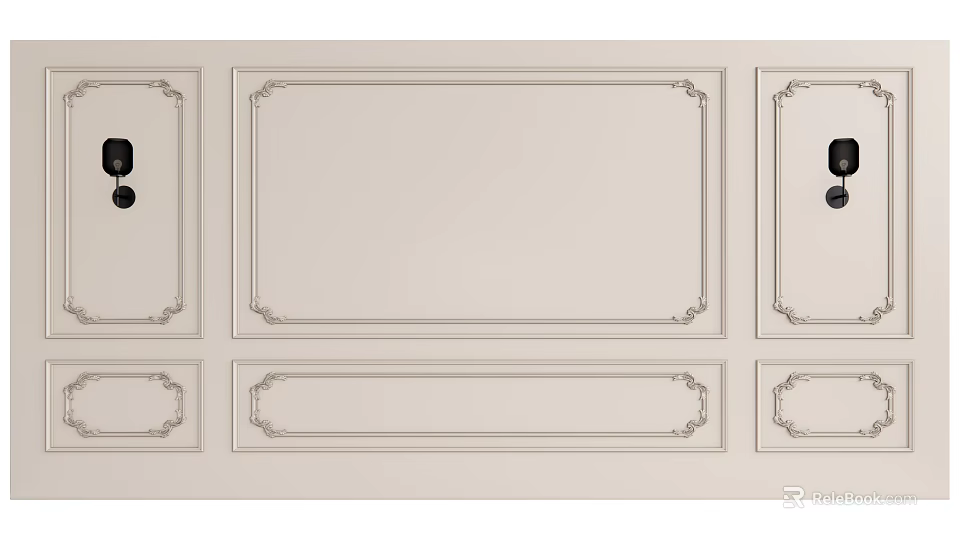 Beige Background Wall With Ornate Decorative Borders And Symmetrical Panel Design For Elegant Interior Spaces 3d model 