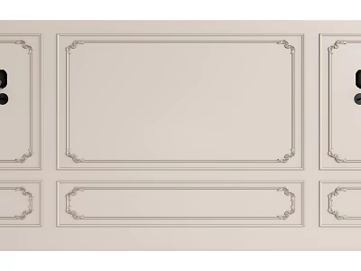 Beige Background Wall With Ornate Decorative Borders And Symmetrical Panel Design For Elegant Interior Spaces 3d model