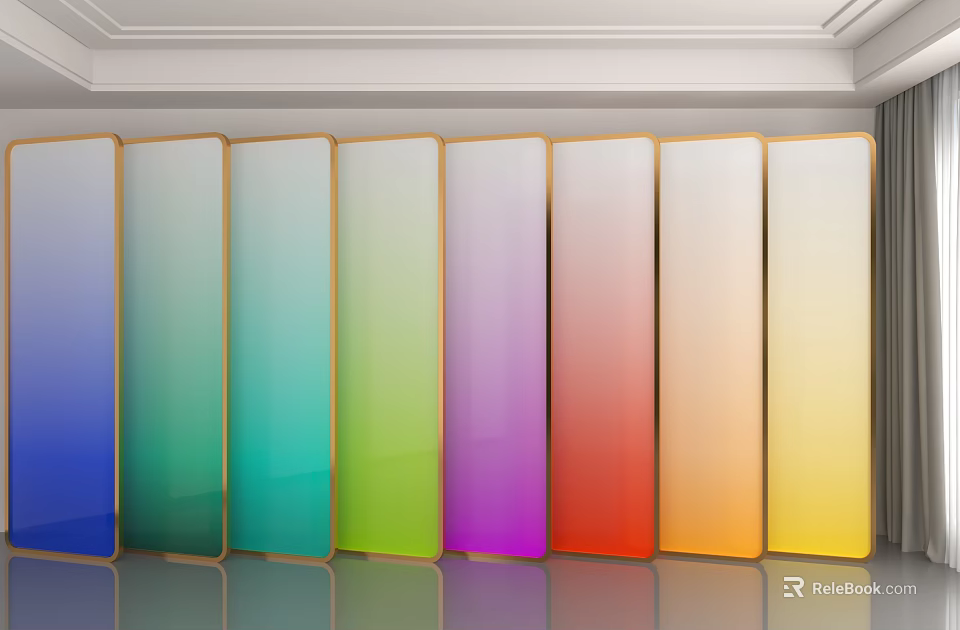 Colorful Gradient Glass Panel Room Divider For Modern Interior Decorative Design 3d model 