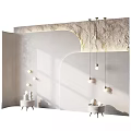 Modern Curved Background Wall With Soft Lighting Hanging Pendant Lights And Side Tables