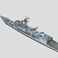 Gray Military Warship 3D Model With Deck Mast And Radar Equipment