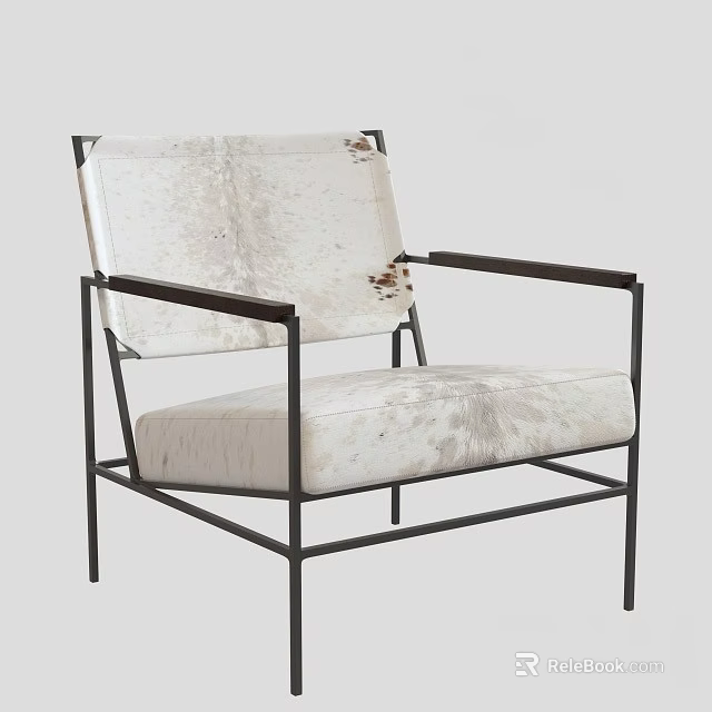 Modern Leisure Chair With Black Metal Frame Armrests And White Spotted Upholstery 3d model 