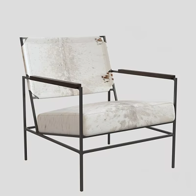 Modern Leisure Chair With Black Metal Frame Armrests And White Spotted Upholstery 3d model