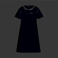 Navy Blue Short Sleeve Dress With Decorative Beaded Collar Design