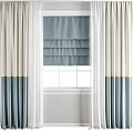 Elegant Blue And White Curtains With Pleated Design And Gold Trim For Window