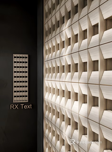 Modern Wooden Screen With Geometric Patterns And Light Effects In Interior Design 3d model 