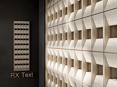 Modern Wooden Screen With Geometric Patterns And Light Effects In Interior Design 3d model