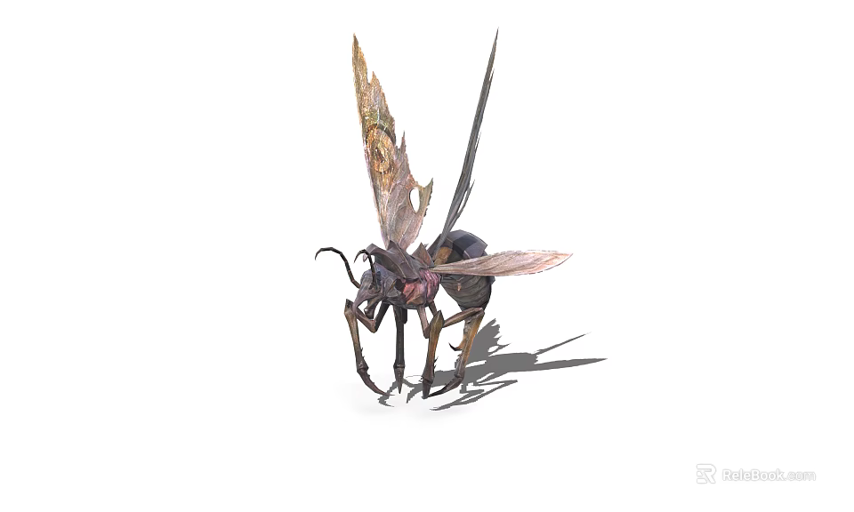 Detailed Insect With Decorative Wings Long Legs And Antennae 3D Rendering 3d model 