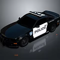 Black Police Car With Roof Lights Shiny Exterior And Sports Design