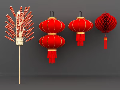 Chinese Decorative Ornaments With Red Lanterns And Candied Hawthorn Skewers For Festive 3d model