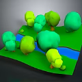 Colorful Green And Yellow Trees In 3D Scenic Grassland With Stream