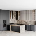 Modern Gray Kitchen Interior With Marble Countertop Island And Built in Appliances