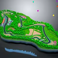 3D Green Landscape Model With Winding Roads Trees Small Facilities And Colorful Dots 3d model